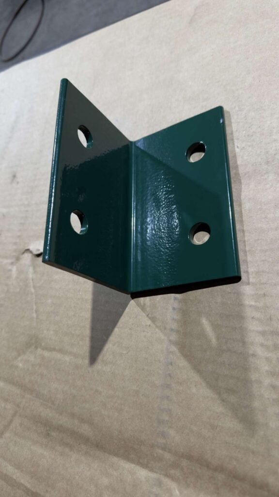 Powder coated steel angle bracket custom fabricated for a Delaware County Iowa customer